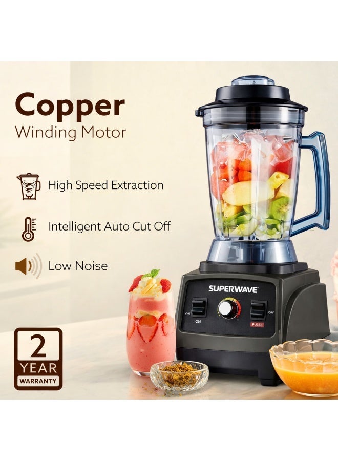 سوبر ويف خلاط SUPERWAVE التجاري SW-2501 – إصدار بريميوم بقدرة 2200 واط، وعاء 3.9 لتر خالٍ من BPA، أداء احترافي عالي السرعة، حماية من ارتفاع الحرارة، شفرات ستانلس ستيل - Image 2